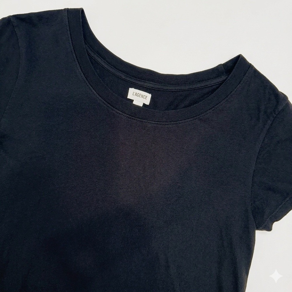 L'AGENCE Cory Black Premium Cotton Scoop Neck Tee Shirt Womens Large USA